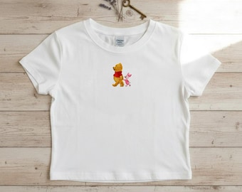 Camiseta bordada de Winnie the Pooh para bebé, camiseta de oso Pooh para bebé, camiseta minimalista de oso de dibujos animados, atuendo de viaje a Disney para mujer
