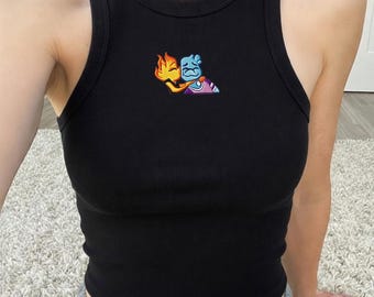 Elemental Ember Wade Embroidered Tank Top, Disney Pixar Inspired Ribbed Crop Tank, Cute Couple Shirt, Movie Fan Gift for Her