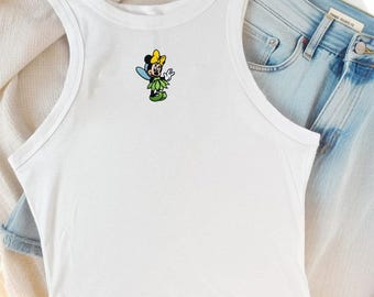 Embroidered Minnie Princess Tinker Bell Baby Tee, Disney Princess Minnie Mouse Shirt, Fairy Disney Crop Top, Magic Disney Trip Outfit