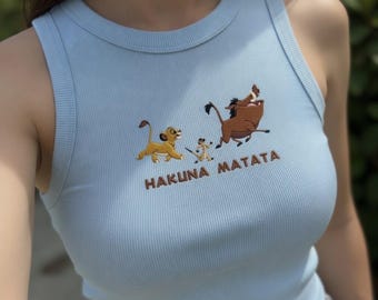 The Lion King Hakuna Matata Animal Kingdom Embroidered Ribbed Tank Top, Disney adventure WDW Disneyland Embroidery Tank Top, Summer Trip