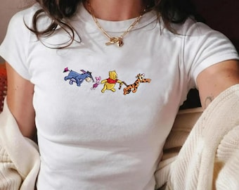 Embroidered Winnie the Pooh and Friend Baby Tee, Pooh Friends Shirt, Piglet Eeyore Tigger Baby Tee, Disney Inspired Minimal Camisole