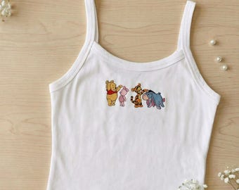 Winnie The Pooh Embroidered Tank Top, Piglet Tigger Eeyore Tank, Disney Friends Shirt, Cute Bear Gift for Her, Disney Trip Outfit