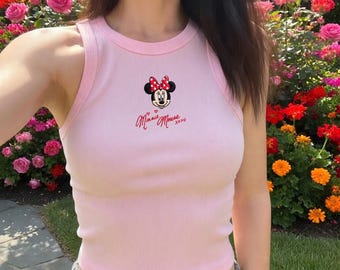Disney Minnie Tank Top Embroidered, Cartoon Shirt, Minnie Mouse XOXO Design, Vacation Outfit, Women Summer Tank
