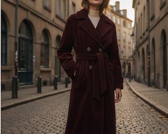 Velvet Corduroy Overcoat – Vintage Inspired Longline Coat with Pockets:Warm Winter Trench Coat – Retro Corduroy Jacket