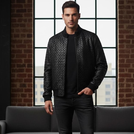 Intrecciato Lambskin Leather Blouson Jacket:hand Woven Genuine