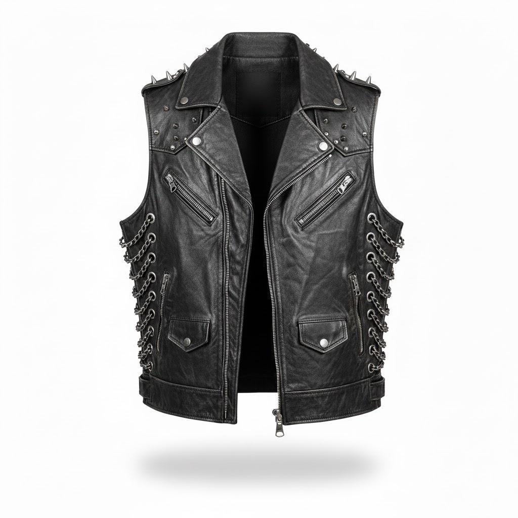 Men's Black Leather Vest With Side Chain Lacing Gothic:biker Vest