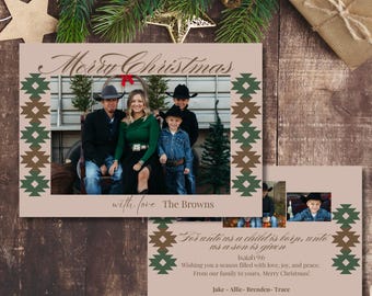 Western Christmas Photo Card, Southwest Holiday Print, Editable Canva Template