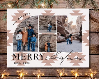 Southwestern Christmas Photo Card ,Western Holiday Print,5 Color Options, Editable Canva Template