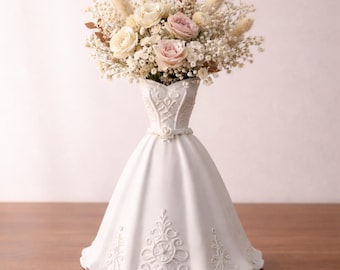 Jarrón para vestido de novia, centro de mesa para despedida de soltera, jarrón de mármol para flores, regalo para la futura novia, decoración de mesa de boda, regalo de compromiso, diseño original