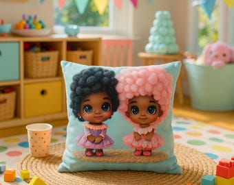 Cute Afro Puff Dolls Pillow | Decorative Square Throw Pillow