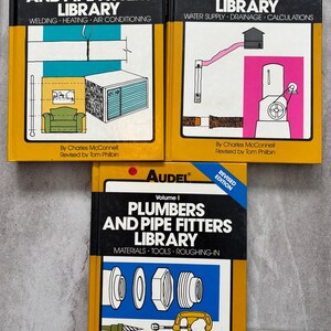Lot de 3 manuels Audel, plombiers et tuyauteurs, soudure, chauffage, climatisation, couverture rigide, 1986