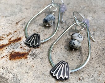 Dendritic Opal Beaded Silver Drop Earrings