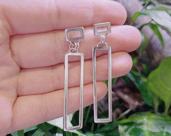 Geometric Rectangles Silver Dangle Earrings