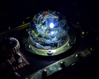 Steampunk space themed pendant with miniature LED star in resin glass dome Astronomy sci-fi fantasy remote control nebula dyson sphere space