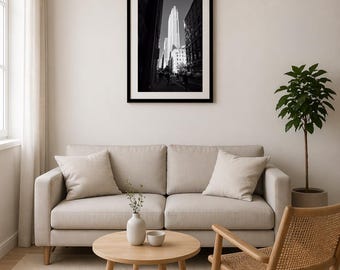 New York City Skyscraper Black and White Print, Modern NYC Architecture Photography, Framed Urban Wall Art