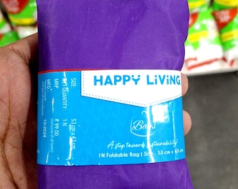 Bolsa de transporte Happy Living / Bolsa de compras reutilizable / Bolsa de supermercado ecológica / Bolsa de mano duradera para uso diario / Bolsa de transporte multiusos. El color puede variar.