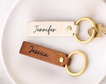 Llavero de cuero personalizado, nombre grabado, recuerdo minimalista