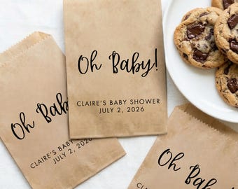 Bolsas personalizadas para regalos de baby shower / Bolsas de papel kraft "Oh Baby" para dulces / Bolsas para regalos de fiesta "Bun in the Oven" / Bolsas para galletas de baby shower