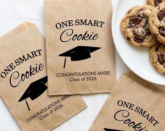 Bolsas de recuerdo de graduación One Smart Cookie / Bolsas Kraft de graduación / Bolsas para donas / Decoración para fiesta de graduación / Clase de 2026 / Recuerdos para fiesta de graduación