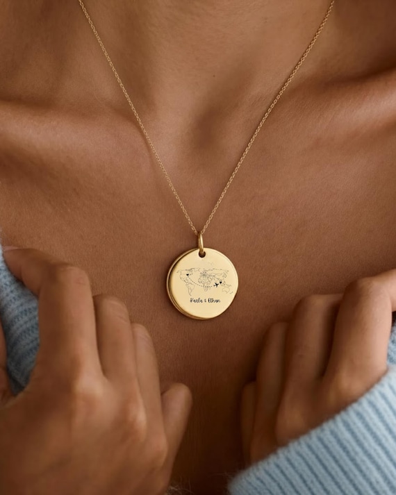 Custom Map Necklace | Personalized Keepsake Pendant | Engravable Jewelry | Couples Gifts | Long Distance Relationship Gifts