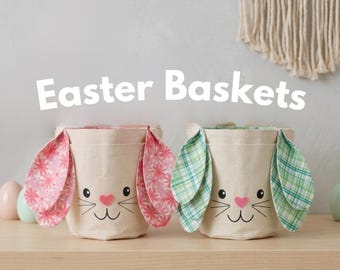 Cesta de Pascua con forma de conejito, bolsa de lona para la búsqueda de huevos, regalo de primavera para niños