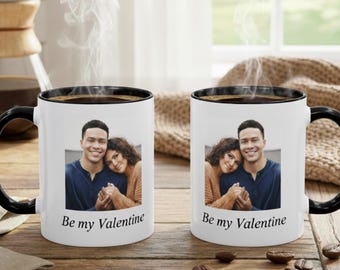 Taza personalizada de San Valentín, taza de café con foto personalizada para pareja, taza "Sé mi Valentín", regalo de San Valentín para él y para ella, regalo de aniversario