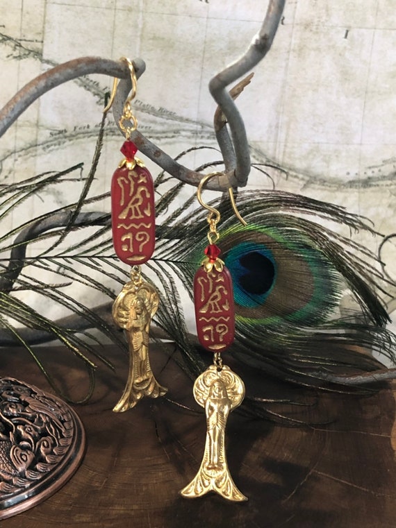 Isis Earrings Egyptian Jewelry Beetle Earrings Etsy
