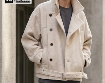 Giacca ampia con bottoni / Cappotto oversize casual con cintura / Abbigliamento quotidiano / Stile streetwear minimalista