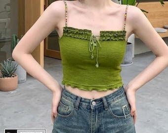 Top a canotta con volant / Camicia aderente con fiocco / Per tutti i giorni / Stile femminile minimalista