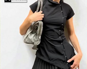 Top corto con bottoni / Camicia slim a maniche corte / Streetwear vintage anni 2000