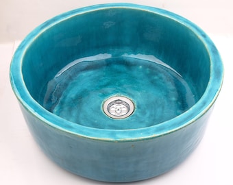 UM5 turquoise ceramic round sink, overtop washbasin, unusual washstand