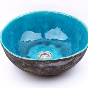 UM65 Hidden azure round sink, overtop washbasin, unusual washstand