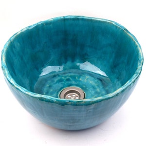 UM9 Marine turquoise sink, round overtop washbasin, handmade ceramic washstand