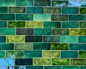 CEG Bottle green brick ceramic tiles, green mix - 115pcs - 1m2 = 10,76 sq.ft