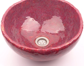 UM66 Mottled raspberry sink, round overtop washbasin, handmade ceramic washstand