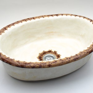 UM34 White folk sink with lace, oval overtop washbasin, handmade ceramic washstand
