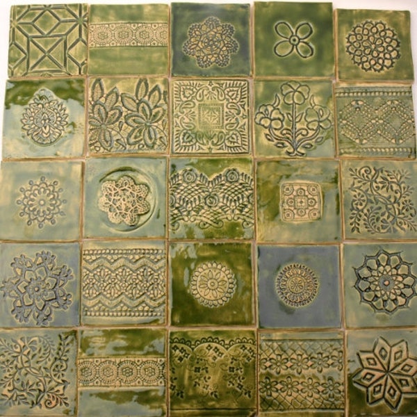 KK38 Green lace mix cramic tiles - 50 pcs - 0,5m2 = 5,38 sq.ft