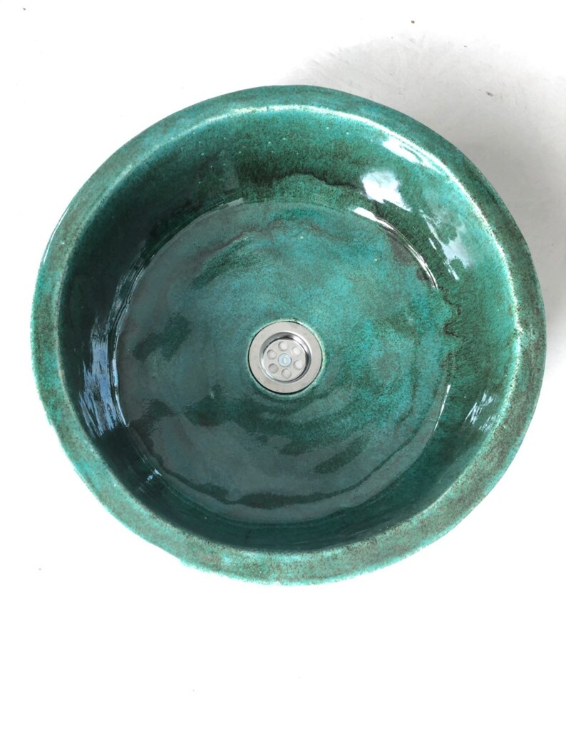 UM5 Green ceramic round sink, overtop washbasin, handmade ceramic washstand image 3