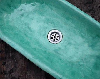 UM41 Oval aqua blue sink, overtop washbasin, handmade ceramic washstand