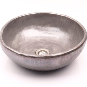 UM8 Silver sink, round overtop washbasin, handmade ceramic washstand