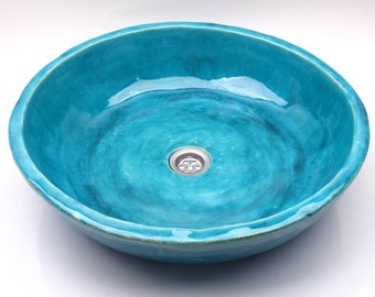 UM50 Big blue ceramic round sink, round overtop washbasin, handmade ceramic washstand