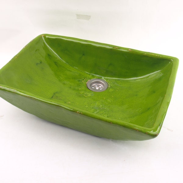UM44 Vasque en céramique géométrique. Vert vif, rectangulaire.