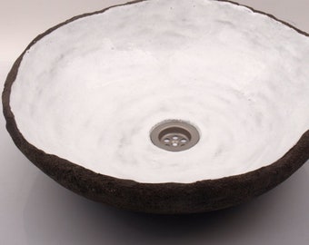 UM39 White lagoon sink, coconut, round overtop washbasin, handmade ceramic washstand