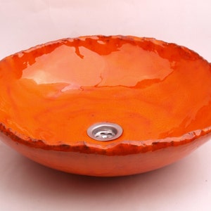 UM7 Orange sink, round overtop washbasin, handmade ceramic washstand image 1
