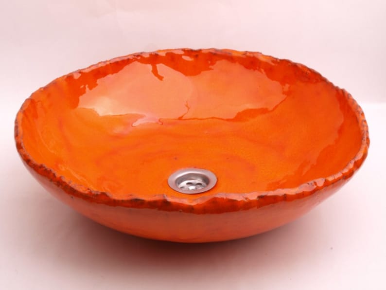 UM7 Orange sink, round overtop washbasin, handmade ceramic washstand image 1