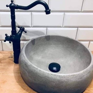 UB8 Dark Gray Concrete Round Barrel Sink, Washbasin