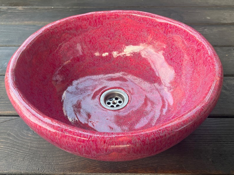 UM8 Pink sink, round overtop washbasin, handmade ceramic washstand image 4