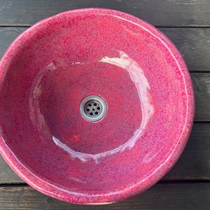 UM8 Pink sink, round overtop washbasin, handmade ceramic washstand image 1