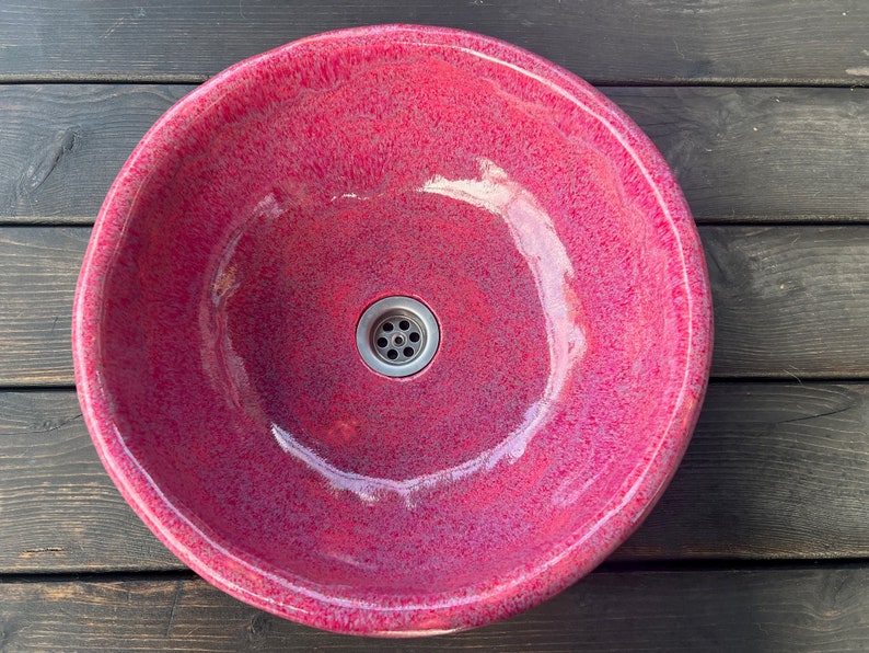UM8 Pink sink, round overtop washbasin, handmade ceramic washstand image 1