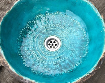 UM23 Raw lace round sink, overtop washbasin, unusual washstand